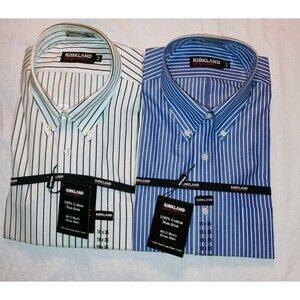 (2) Kirkland Men's No-Iron Button-Down Long Sleeve Shirts Size XXL 18X35